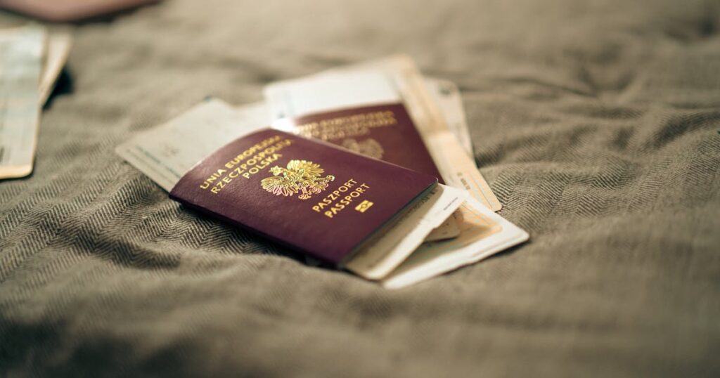 Passport and travel documents prepared for European travel application