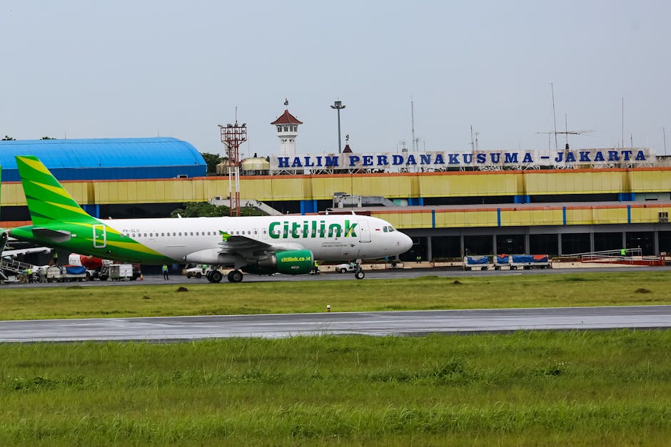 Citilink airplane taxiing at Halim Perdanakusuma Airport, Jakarta, Indonesia.