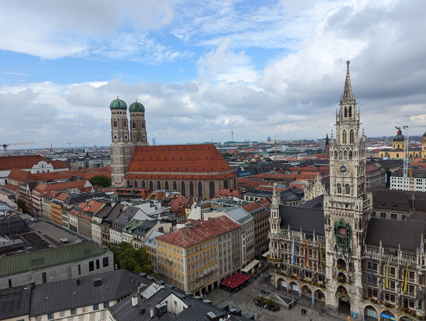 Munich new town hall and Marienplatz under a blue sky