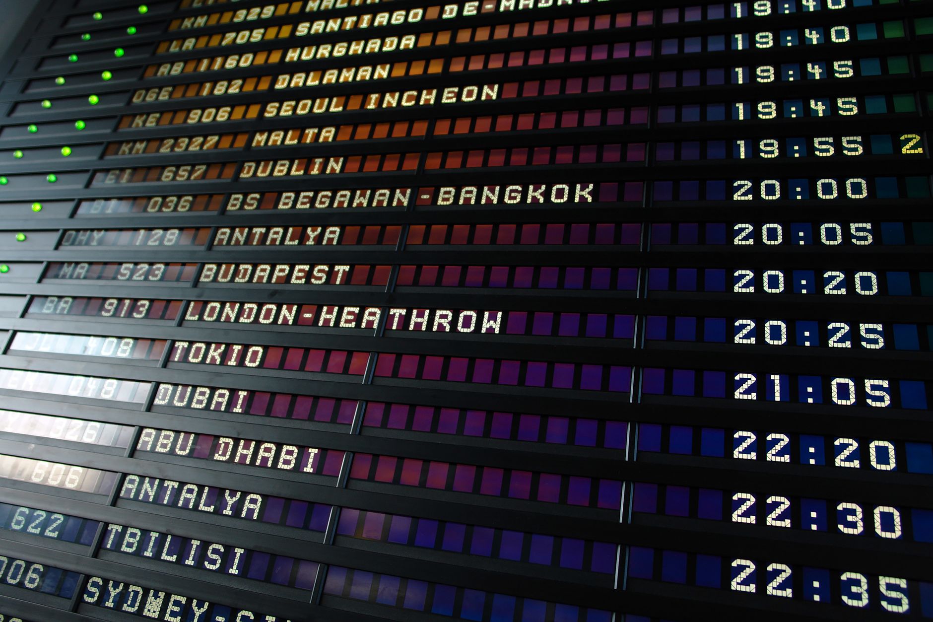 Airport departure board showing connecting flights, the moment that decides whether you need ETIAS for a layover